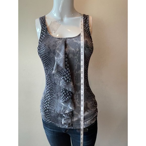 Express Womens Snake Print Mesh Ruffle Tank Top Scoop Neck Gray Black Size XS - Picture 3 of 7